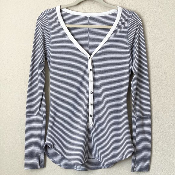 lululemon athletica Tops - Lululemon Awesoma Henley in Hyper Stripe Heathered Slate Ghost